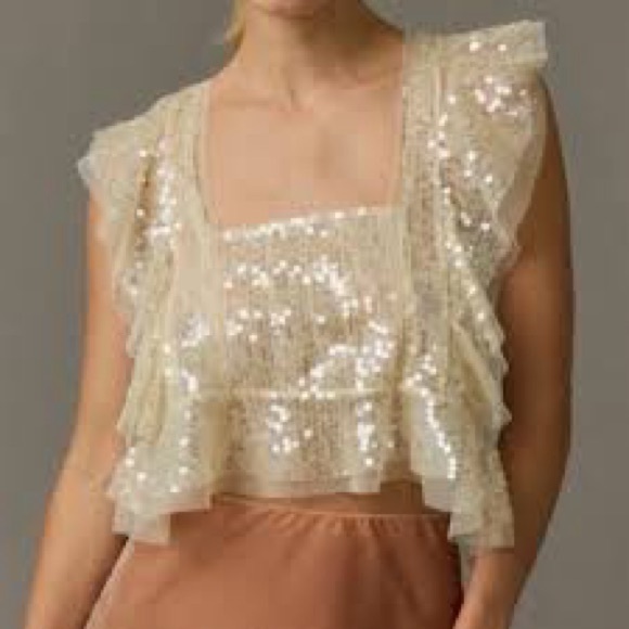 Anthropologie Cream Sequin Blouse - Picture 2 of 6